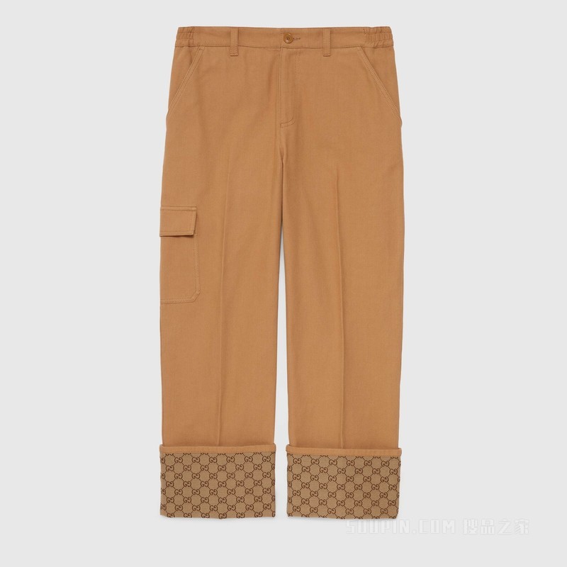 饰GG帆布翻边牛仔裤 棕色