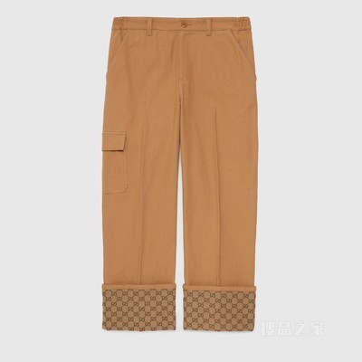 饰GG帆布翻边牛仔裤 棕色