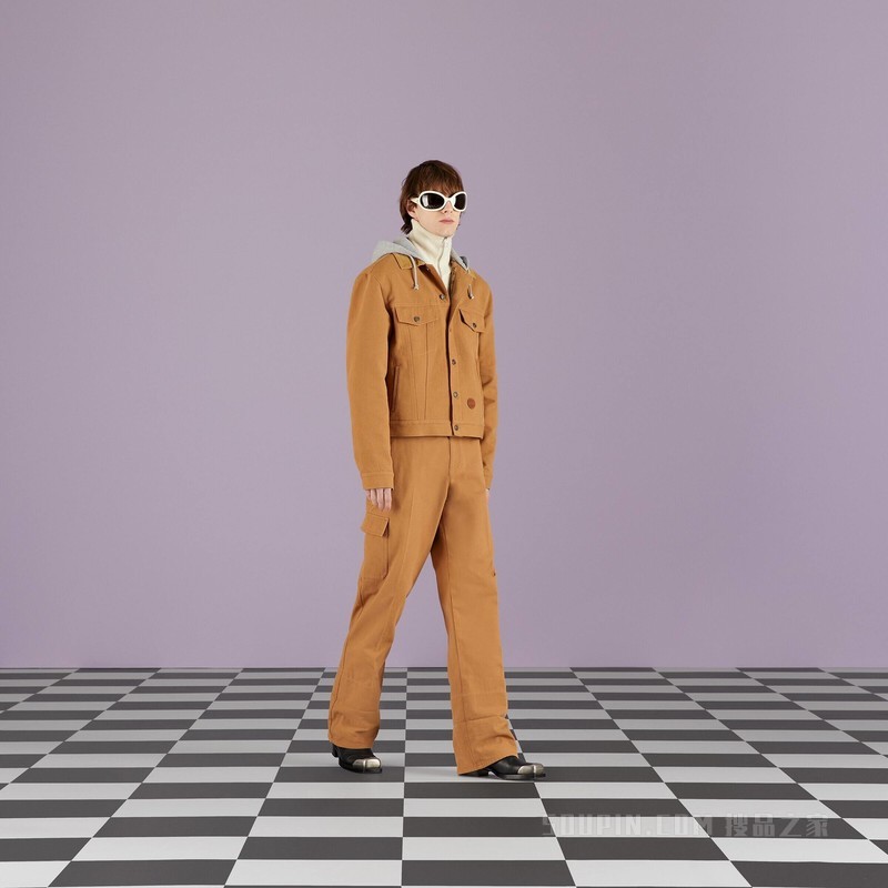 饰GG帆布翻边牛仔裤 棕色