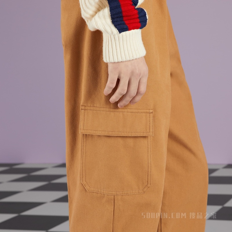 饰GG帆布翻边牛仔裤 棕色