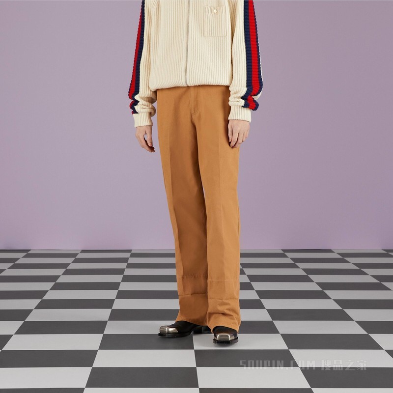 饰GG帆布翻边牛仔裤 棕色