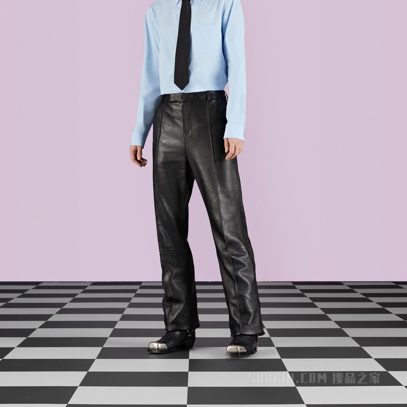 黑色皮革长裤 黑色