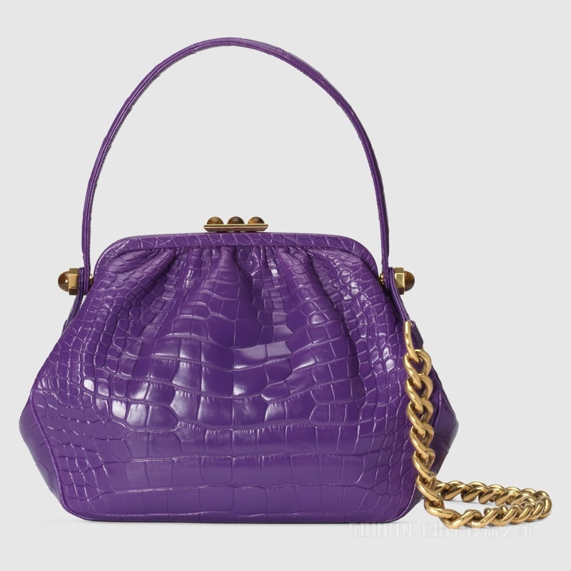 Gucci Hydra系列鳄鱼皮手提包 紫色
