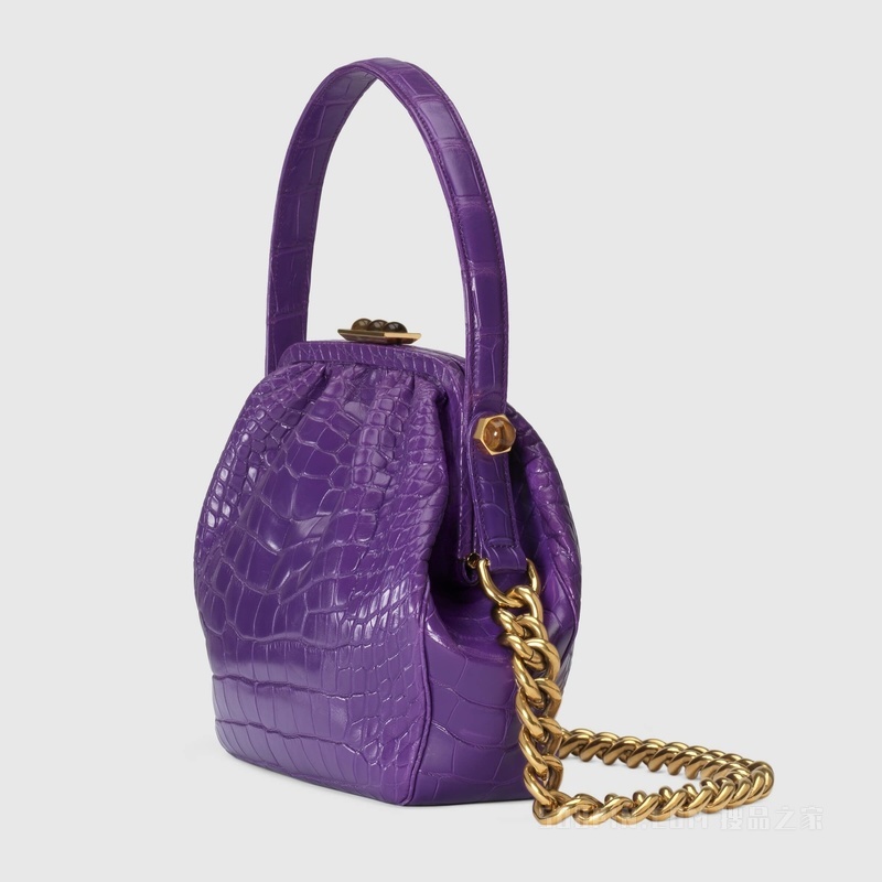 Gucci Hydra系列鳄鱼皮手提包 紫色
