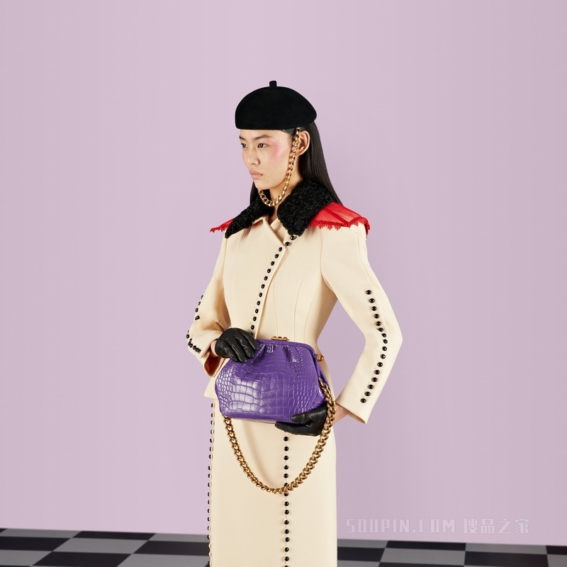 Gucci Hydra系列鳄鱼皮手提包 紫色