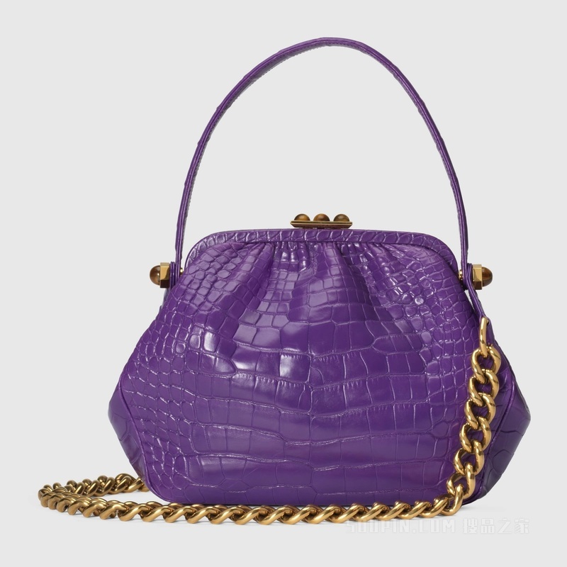 Gucci Hydra系列鳄鱼皮手提包 紫色