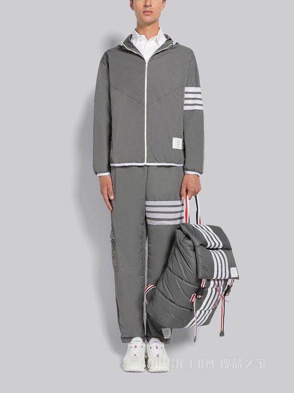 男士四条纹防裂尼龙可折叠拉链连帽衫