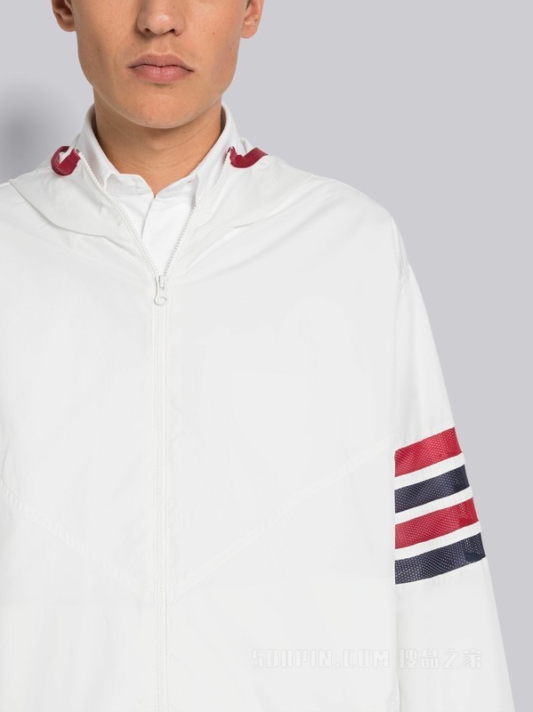 男士四条纹防裂尼龙拉链连帽衫