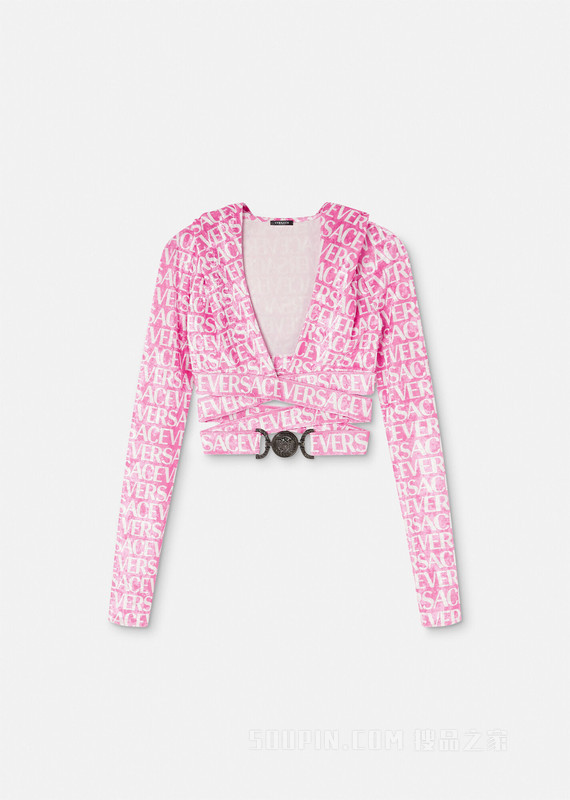 Versace Allover天鹅绒短款连帽衫