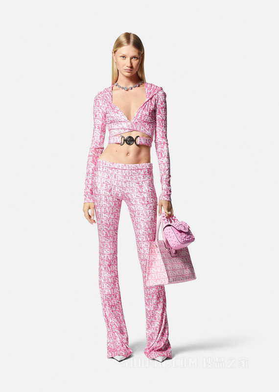 Versace Allover天鹅绒短款连帽衫