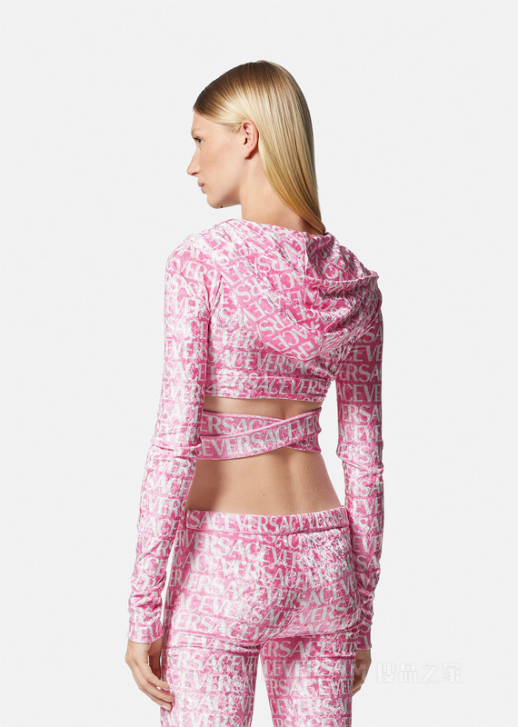 Versace Allover天鹅绒短款连帽衫