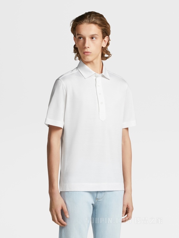 白色 Leggerissimo 棉及桑蚕丝短袖 Polo 衫