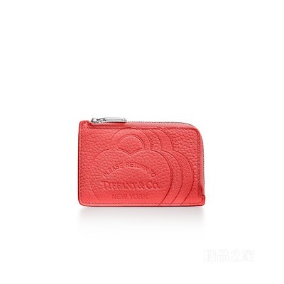 Return to Tiffany™ 系列木槿红色皮革拉链卡包