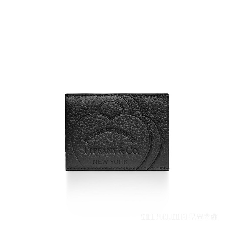 Return to Tiffany™ 系列黑色皮革卡包