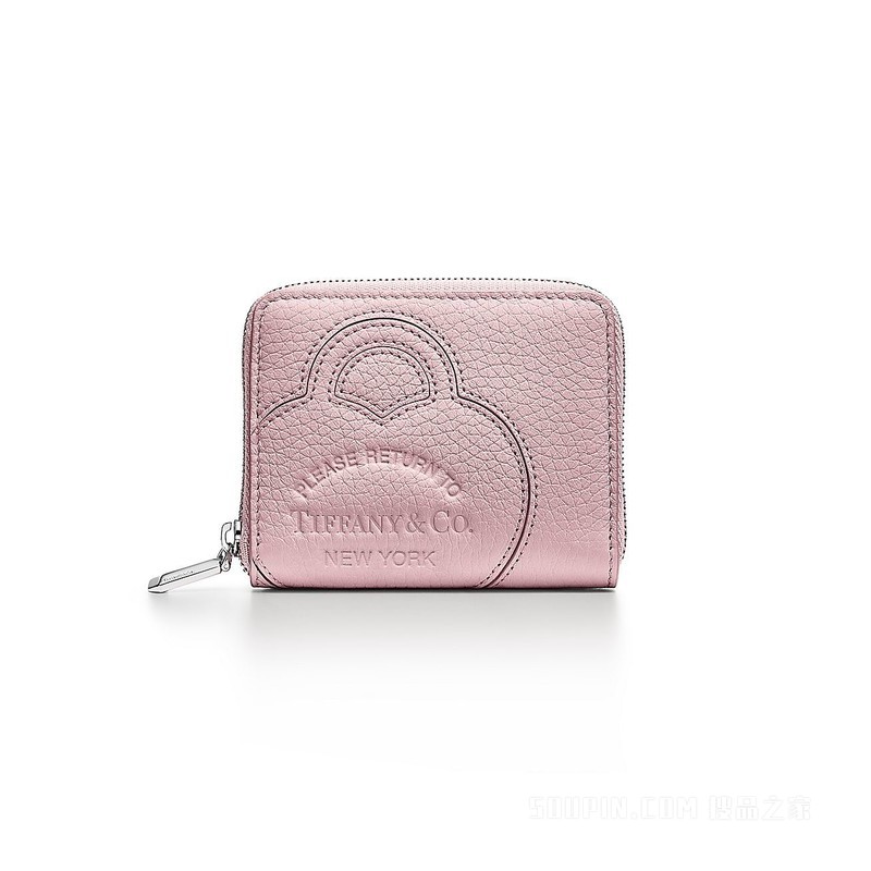 Return to Tiffany™ 系列水晶粉色皮革小号拉链钱包