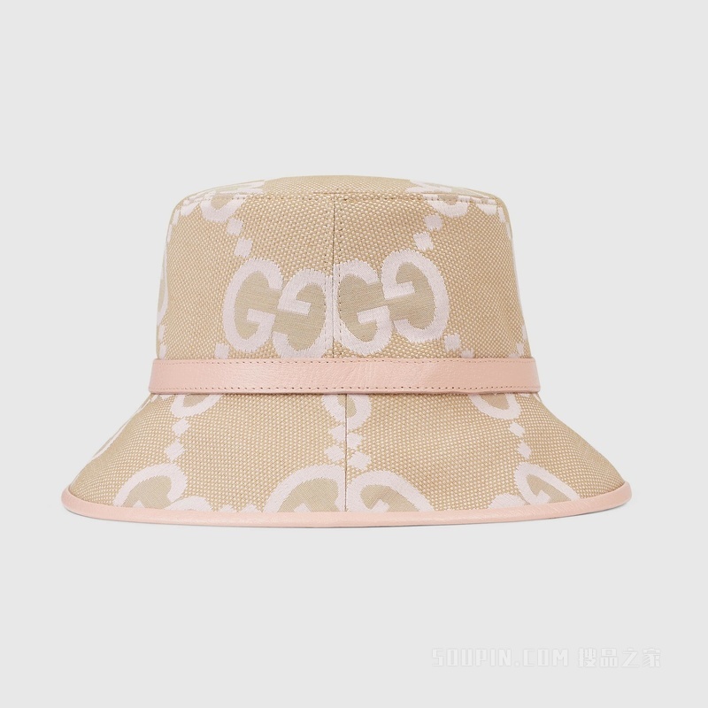 超级双G渔夫帽 米色和粉色帆布