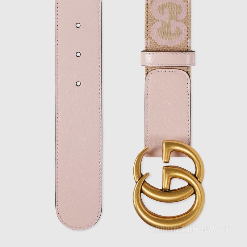GG Marmont系列超级双G腰带 米色和粉色帆布