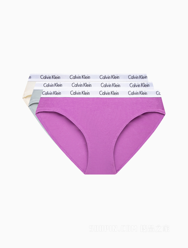 Calvin Klein 23春季新款女士三条装循环LOGO腰边棉质比基尼内裤QD3588