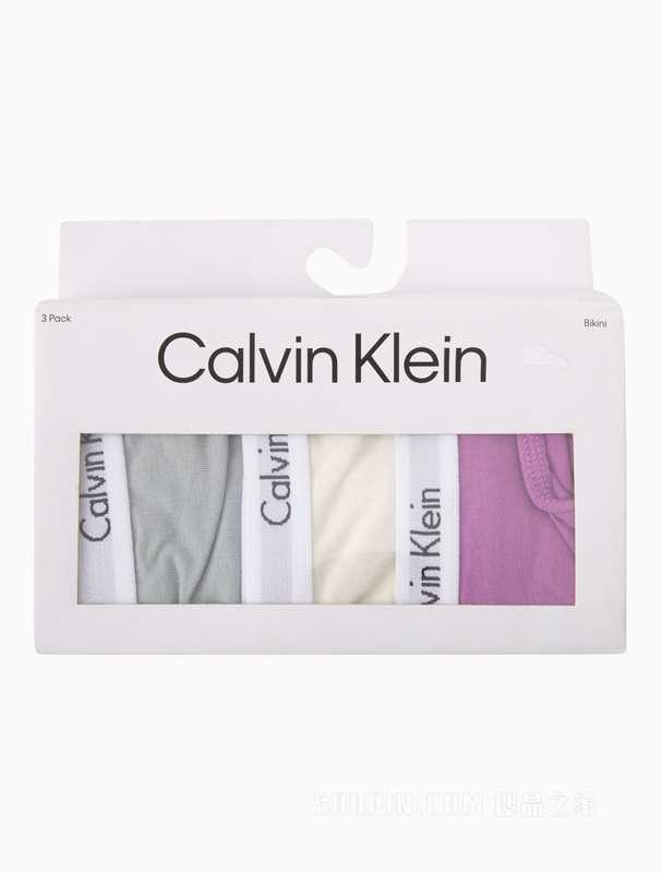 Calvin Klein 23春季新款女士三条装循环LOGO腰边棉质比基尼内裤QD3588