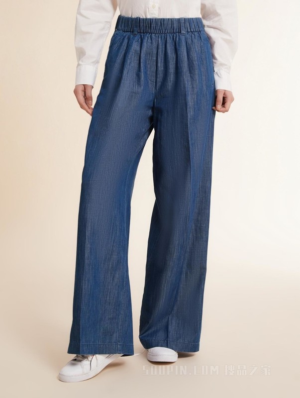 23新款春季女装时尚简约金属标松紧腰直筒休闲裤76J4049