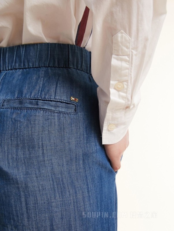 23新款春季女装时尚简约金属标松紧腰直筒休闲裤76J4049