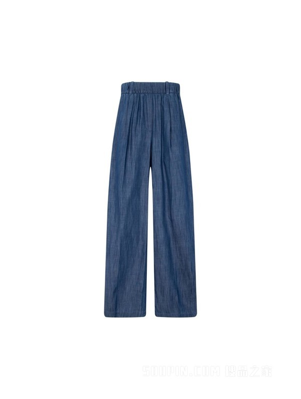 23新款春季女装时尚简约金属标松紧腰直筒休闲裤76J4049