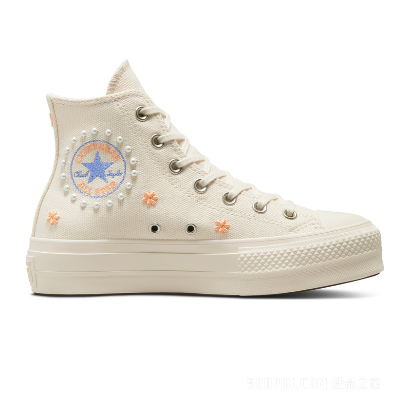 【女子】 All Star Lift女刺绣花卉厚底鞋 女款 白色