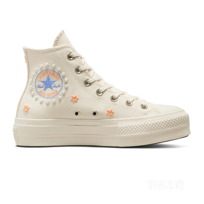 【女子】 All Star Lift女刺绣花卉厚底鞋 女款 白色
