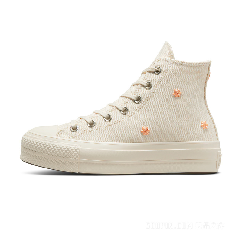 【女子】 All Star Lift女刺绣花卉厚底鞋 女款 白色