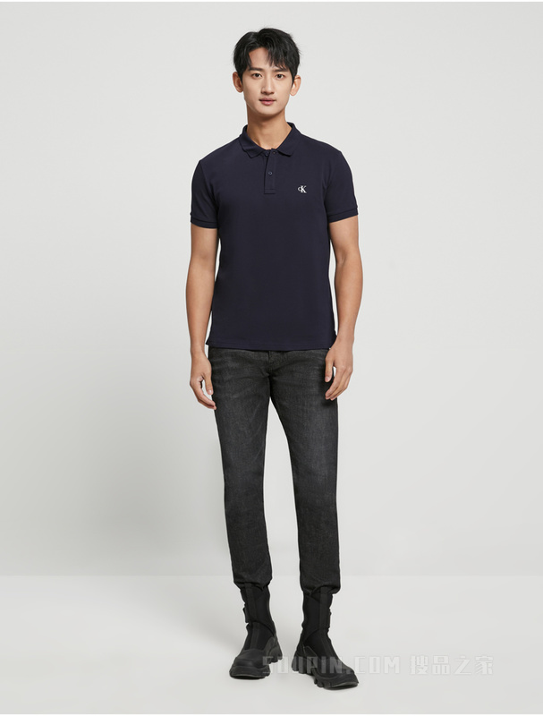 Calvin Klein 23春季新款男士简约撞色LOGO翻领透气短袖POLO衫J322253