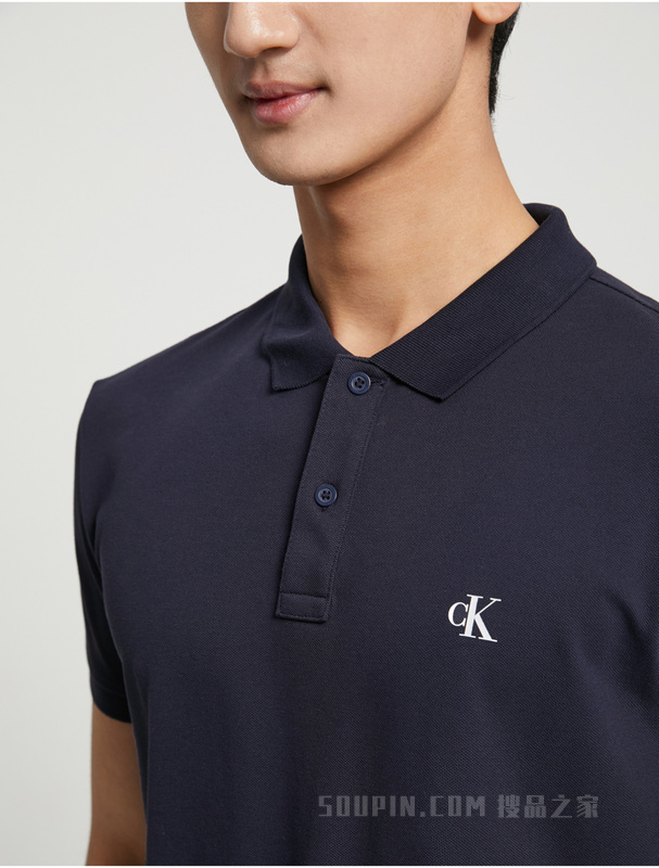 Calvin Klein 23春季新款男士简约撞色LOGO翻领透气短袖POLO衫J322253