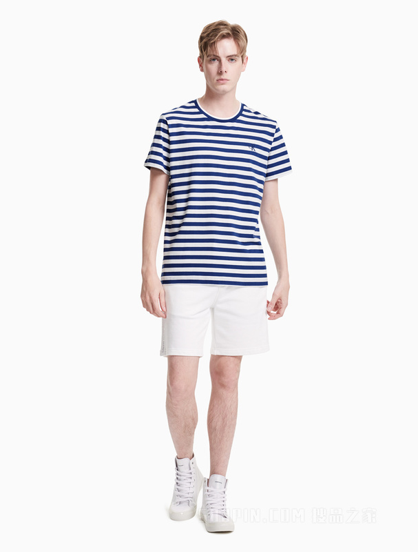 Calvin Klein 男装休闲时尚海军风格条纹圆领短袖T恤 J318114