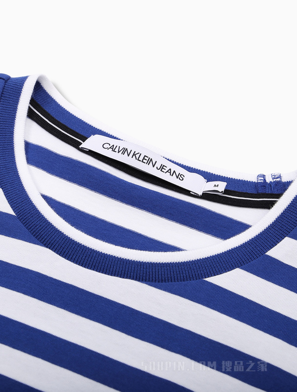 Calvin Klein 男装休闲时尚海军风格条纹圆领短袖T恤 J318114