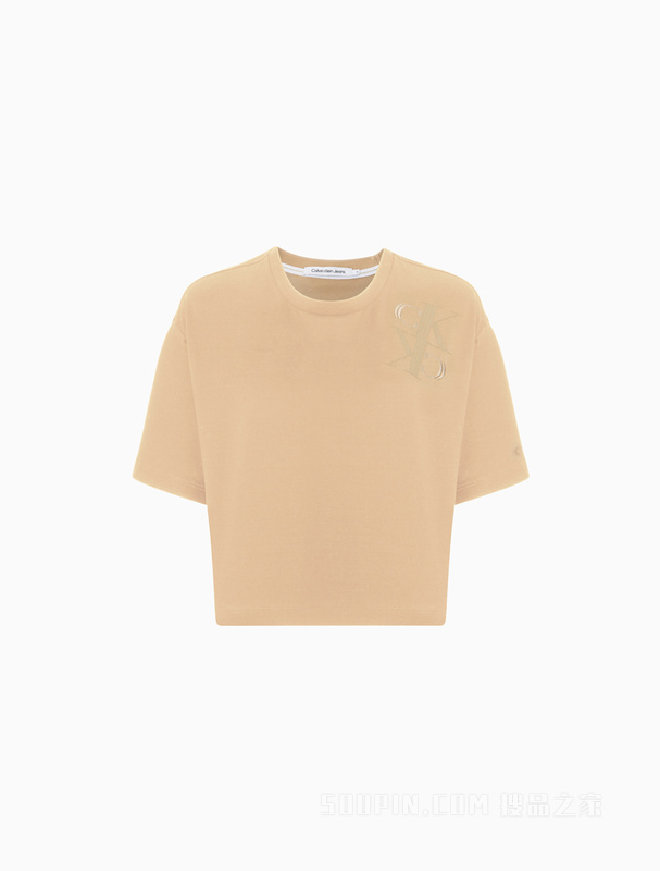 Calvin Klein 23春季新款女士时尚正反LOGO丝光棉垂顺透气短T恤J220801