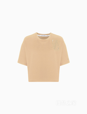 Calvin Klein 23春季新款女士时尚正反LOGO丝光棉垂顺透气短T恤J220801