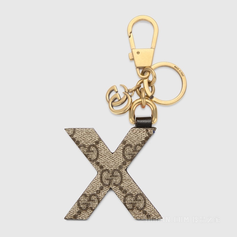 饰字母“X”钥匙扣 深蓝色和黑色皮革