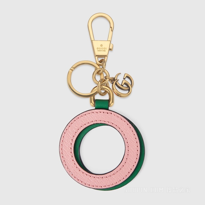 饰字母“O”钥匙扣 粉色和绿色皮革