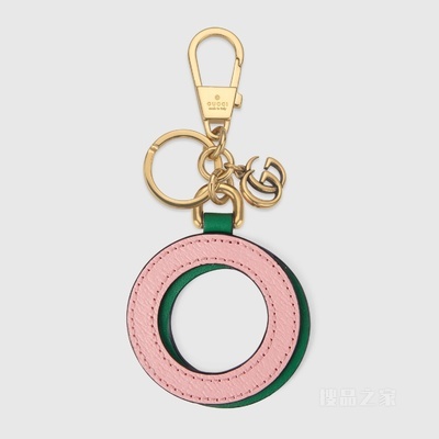 饰字母“O”钥匙扣 粉色和绿色皮革