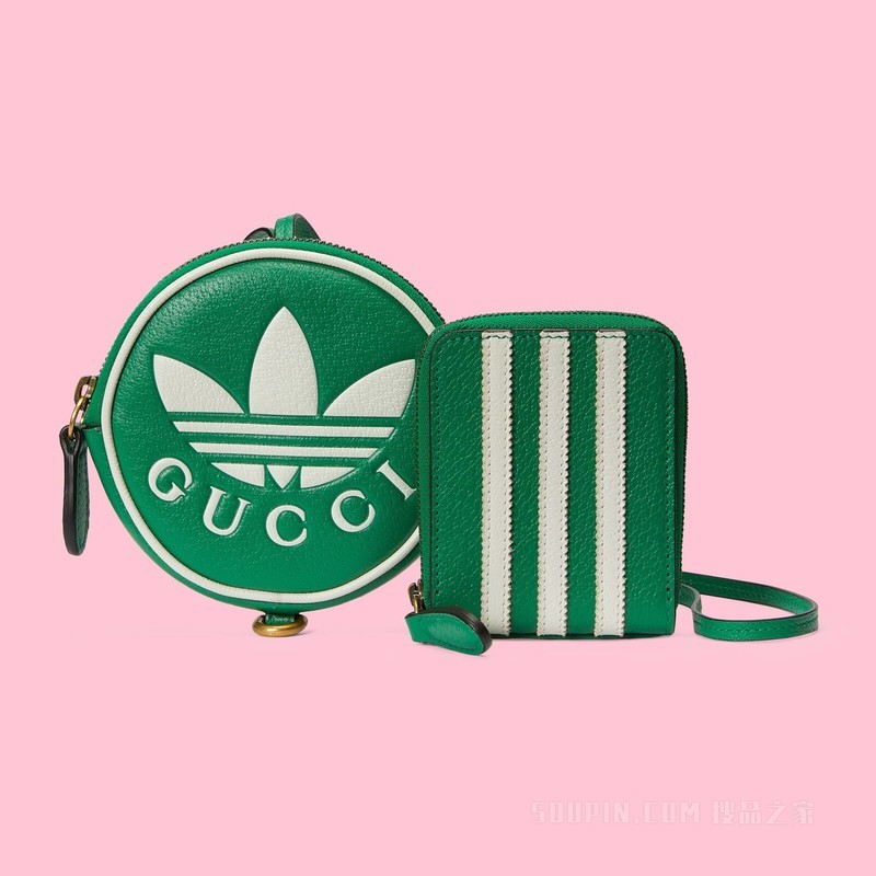 adidas x Gucci联名系列多用途零钱包 绿色皮革