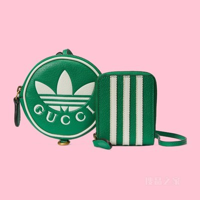 adidas x Gucci联名系列多用途零钱包 绿色皮革
