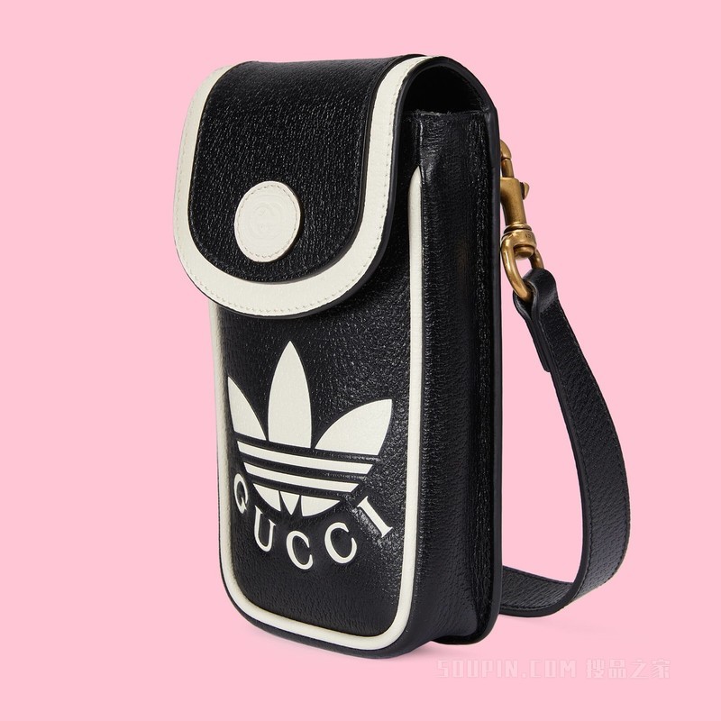 adidas x Gucci联名系列饰肩带迷你手袋 黑色和米白色皮革