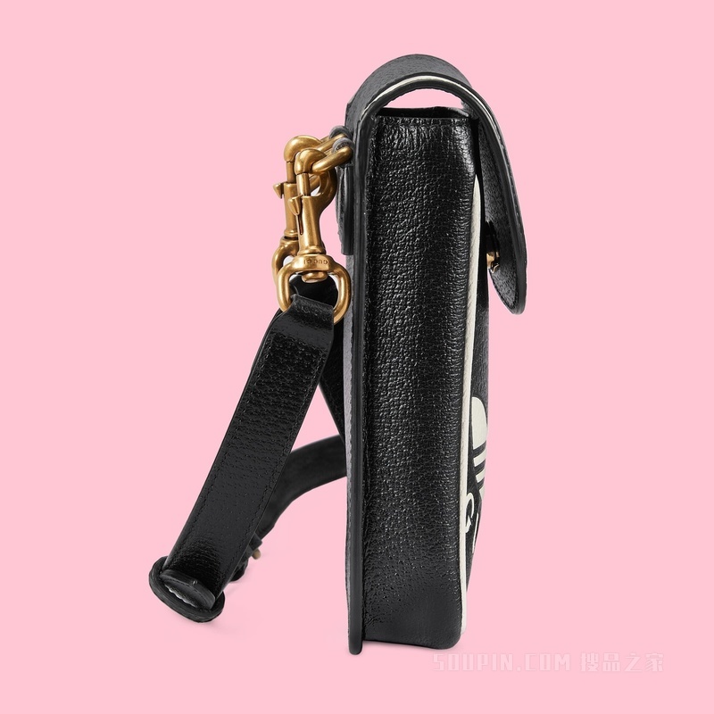 adidas x Gucci联名系列饰肩带迷你手袋 黑色和米白色皮革