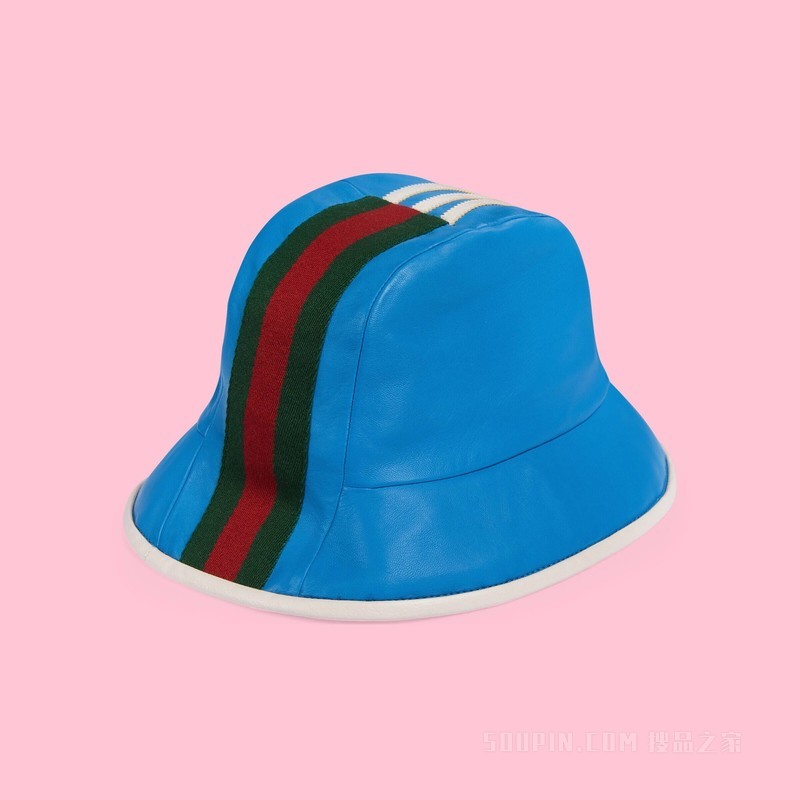 adidas x Gucci联名系列皮革软呢帽 蓝色和白色