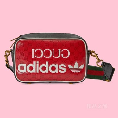 adidas x Gucci联名系列小号肩背包 红色和米白色水晶帆布