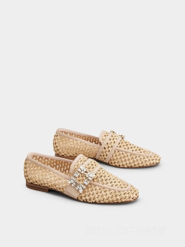 Mini Broche Vivier 钻扣拉菲草乐福鞋 米黄色
