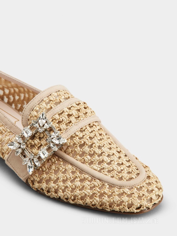 Mini Broche Vivier 钻扣拉菲草乐福鞋 米黄色