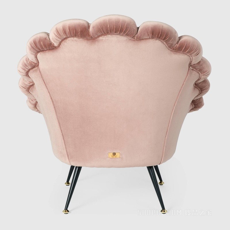 刺绣花朵天鹅绒扶手椅 复古粉天鹅绒