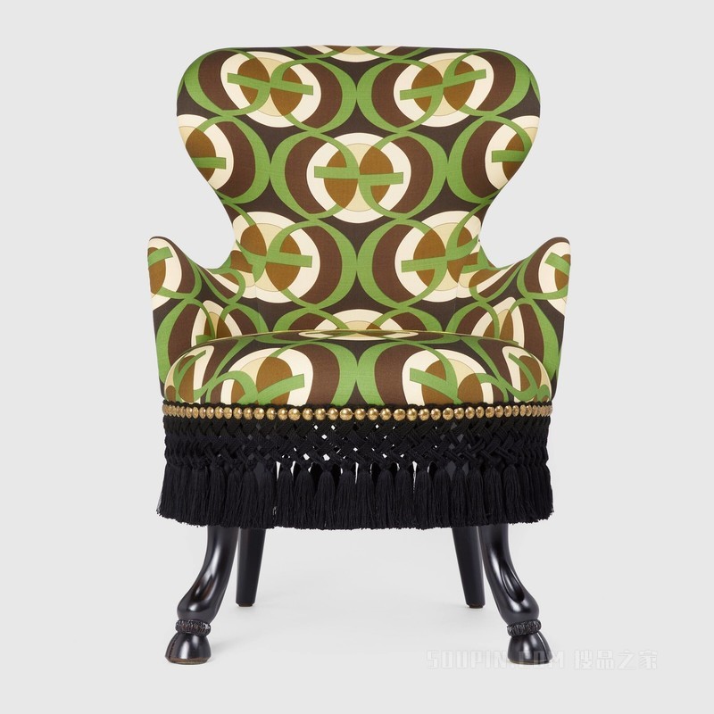 GG层叠提花扶手椅 绿色和黑色棉布