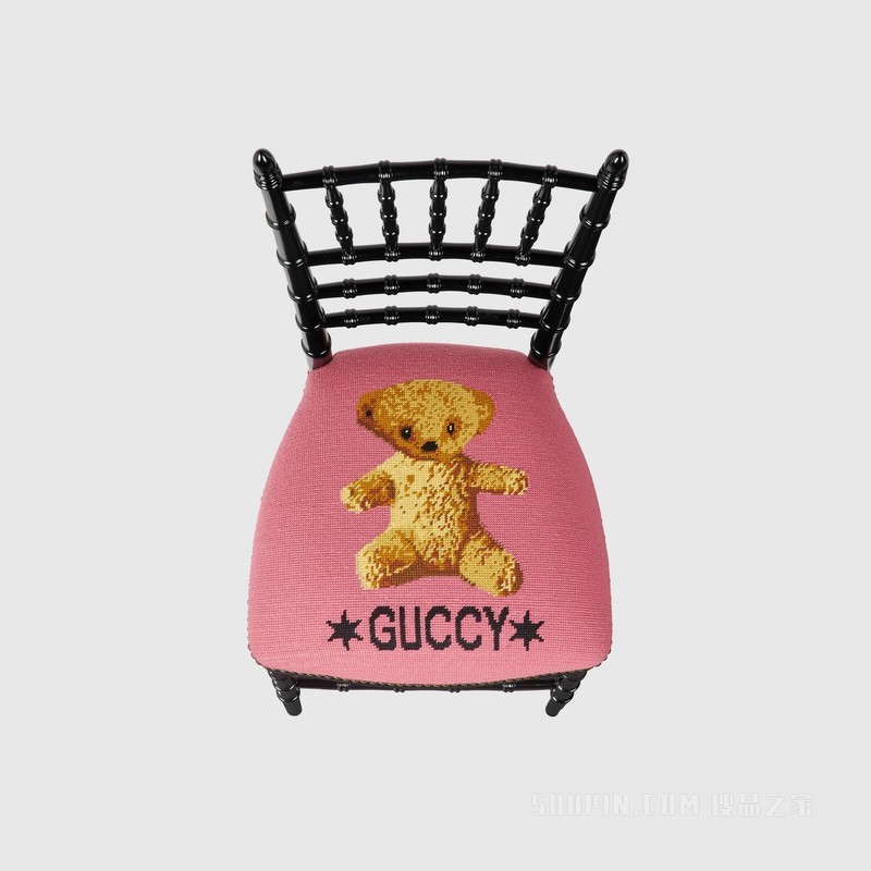 饰Gucci小熊刺绣Chiavari座椅 粉色羊毛混纺