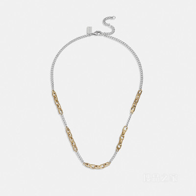经典标志复杂链带项链 金色/银色